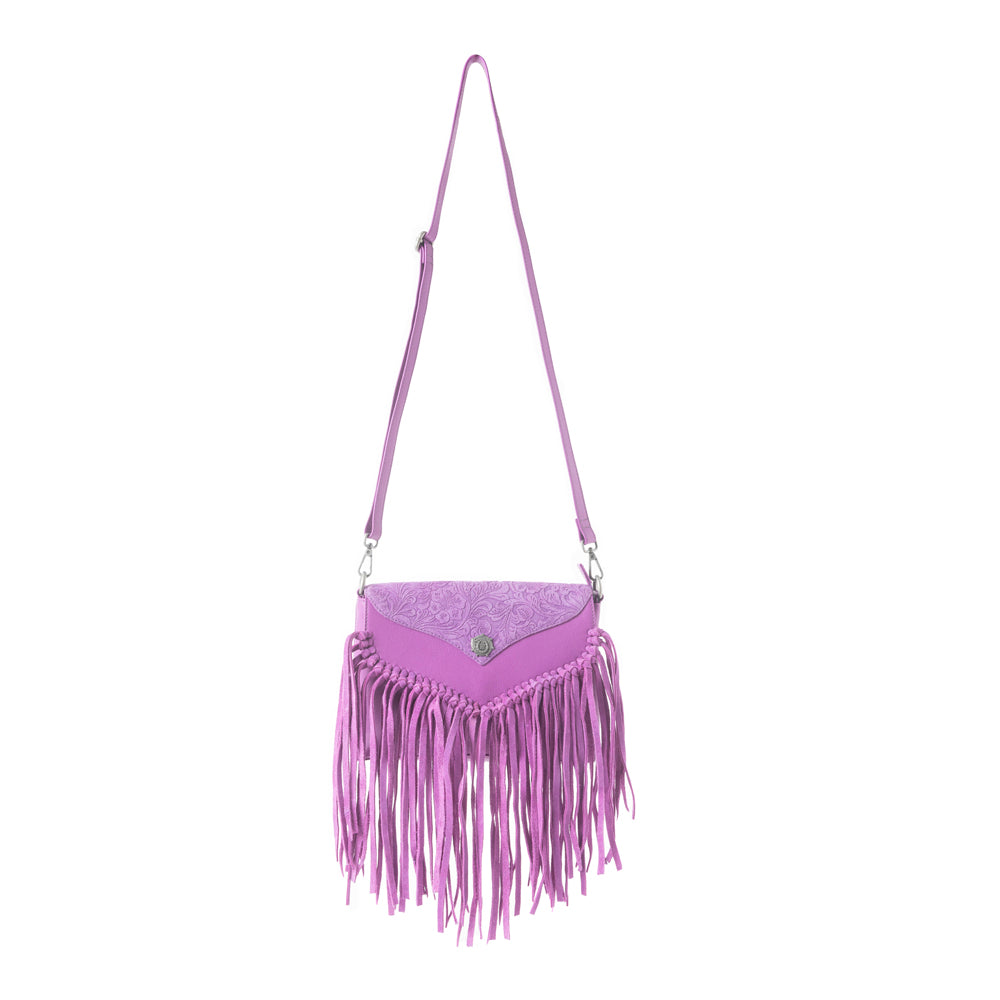 Wild West Fringe Leather Crossbody Bag in Purple - Myra USA