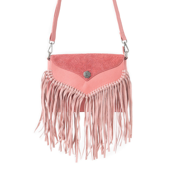Wild West Fringe Leather Crossbody Bag in Pink - Myra USA