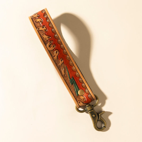Myra Canyon Pass Handtooled Leather Key Fob in Amber - Myra USA