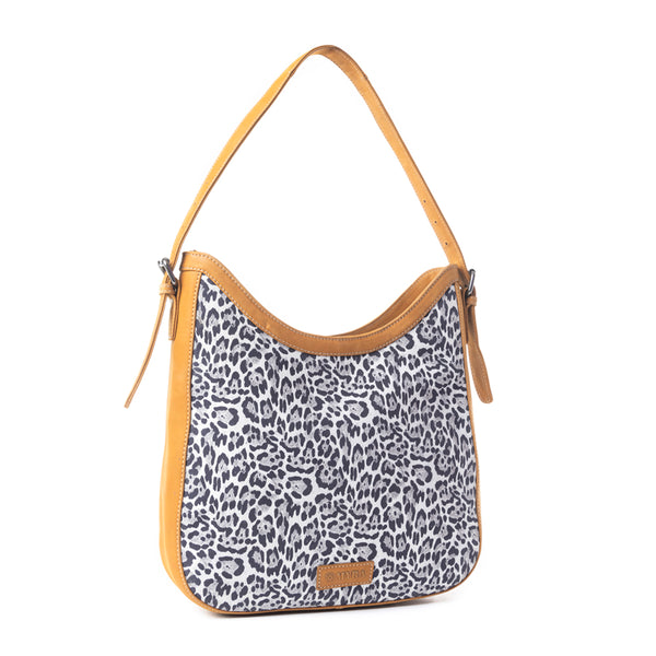 Desert Snow Leopard Leather Bag In Animal Print - Myra USA