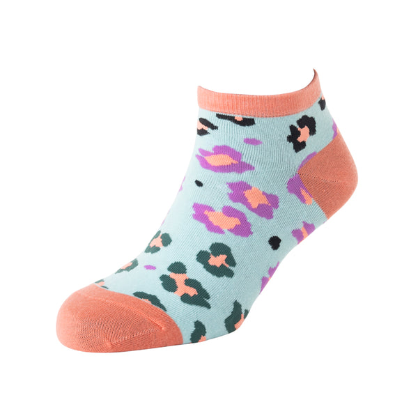 Candy Leopard Lacy Ankle Socks In Sky Blue - Myra USA