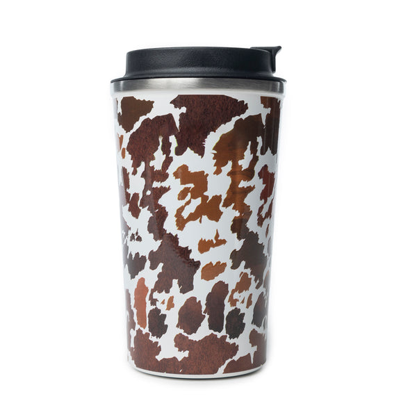 Western Trail Brew Stainless Steel Mug in Brown Leapard Print - Myra USA
