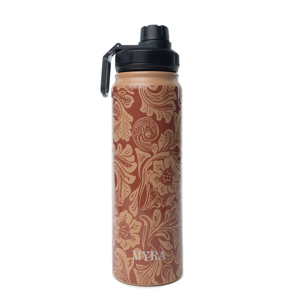 Moo & Bloom Stainless Steel Water Bottle in Brown Baroque - Myra USA