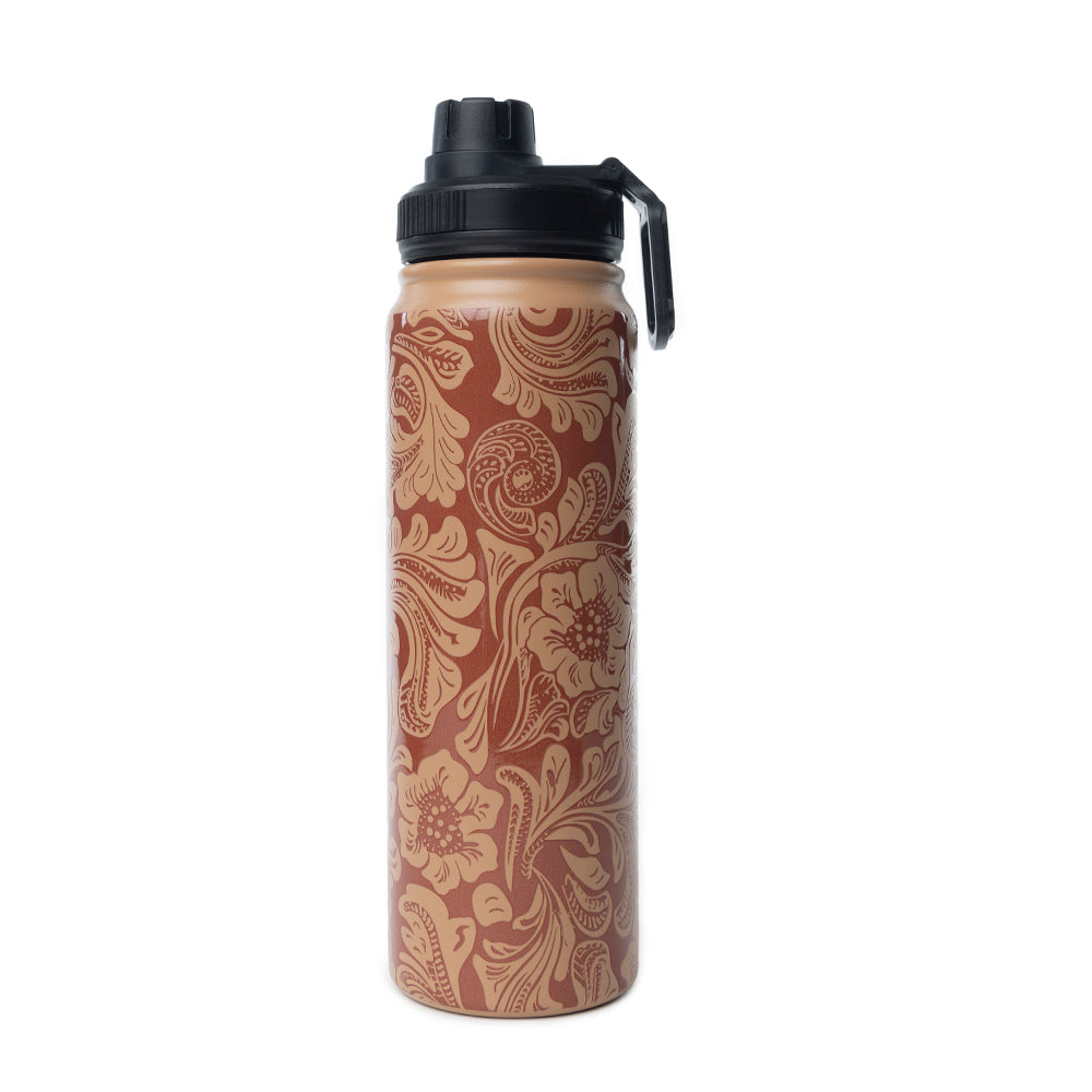 Moo & Bloom Stainless Steel Water Bottle in Brown Baroque - Myra USA