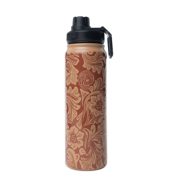 Moo & Bloom Stainless Steel Water Bottle in Brown Baroque - Myra USA