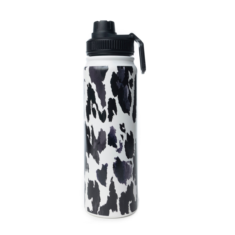 Moo & Bloom Stainless Steel Water Bottle in Black Leopard Print - Myra USA