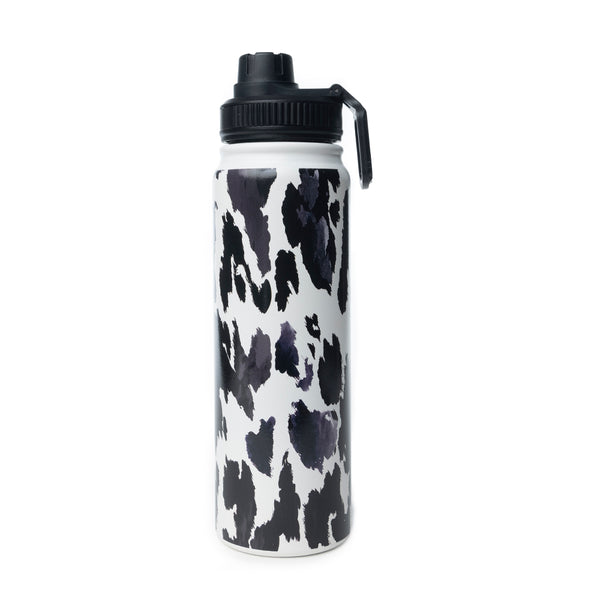 Moo & Bloom Stainless Steel Water Bottle in Black Leopard Print - Myra USA