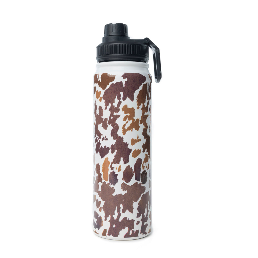Moo & Bloom Stainless Steel Water Bottle in Brown Leopard Print - Myra USA