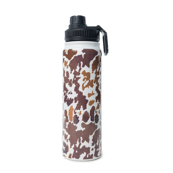 Moo & Bloom Stainless Steel Water Bottle in Brown Leopard Print - Myra USA