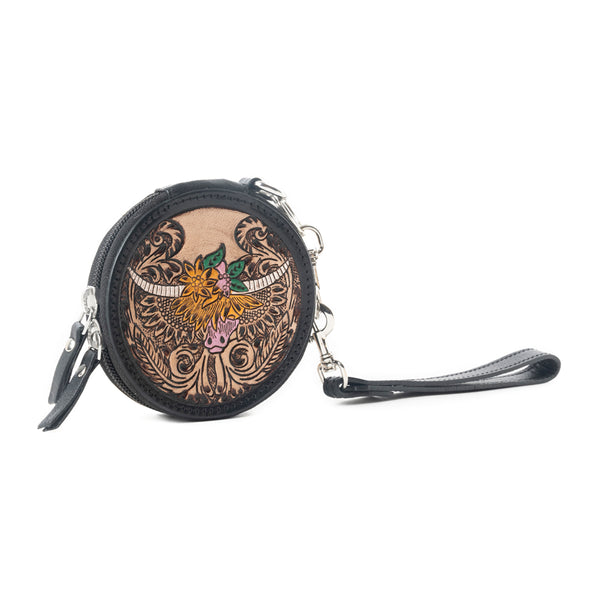Western Crest Handtooled Leather Coin Pouch in Desert Tan - Myra USA