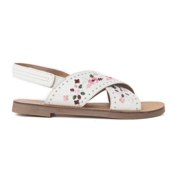 Lilytrail Embroidered Leather Sandals in Frost White - Myra USA