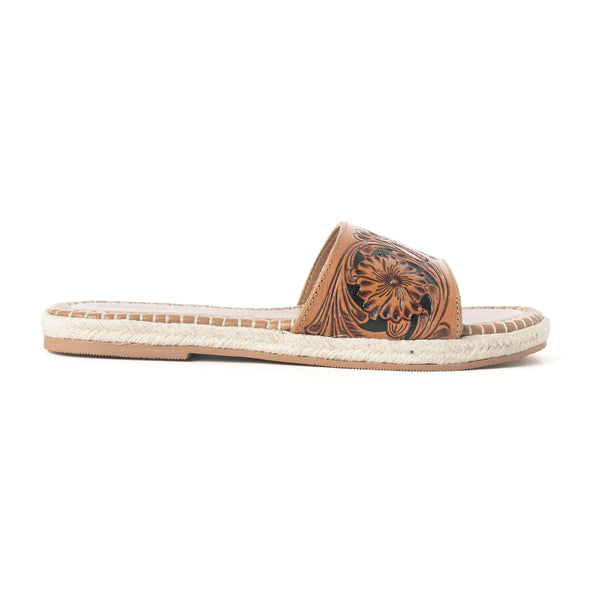 Dustlily Trail Handtooled Sandals in Rawhide Tan - Myra USA