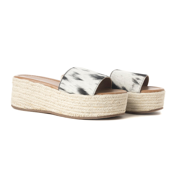 Mesa Mane Hairon Leather Sandals in Black & White - Myra USA