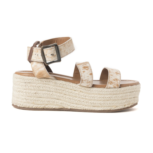 Longhorn Lasso Leather Sandals in Brown & White Hairon - Myra USA