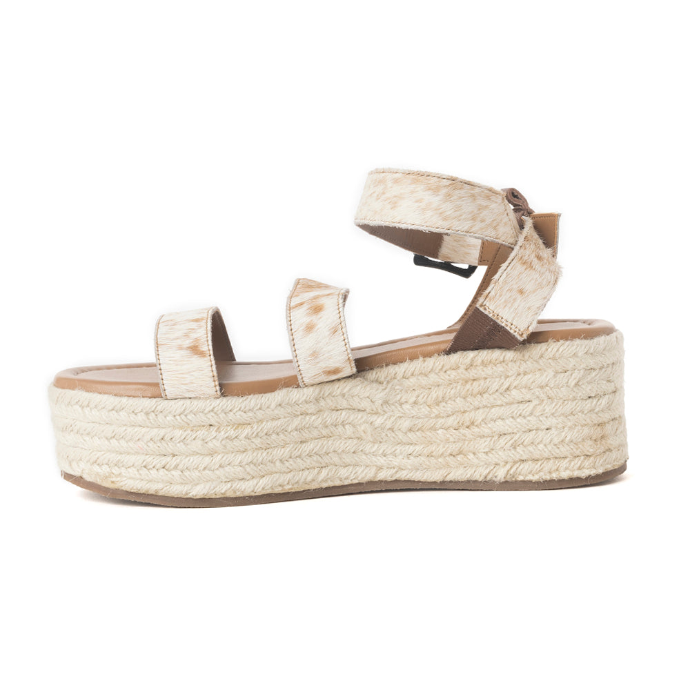 Longhorn Lasso Leather Sandals in Brown & White Hairon