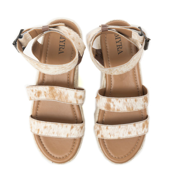 Longhorn Lasso Leather Sandals in Brown & White Hairon - Myra USA