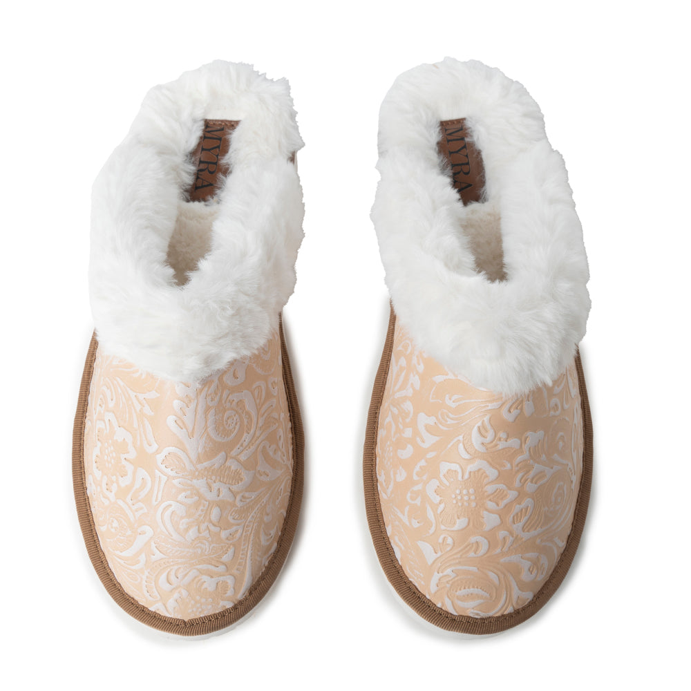 Snowdrift Embossed Leather Slippers in Wintry Beige