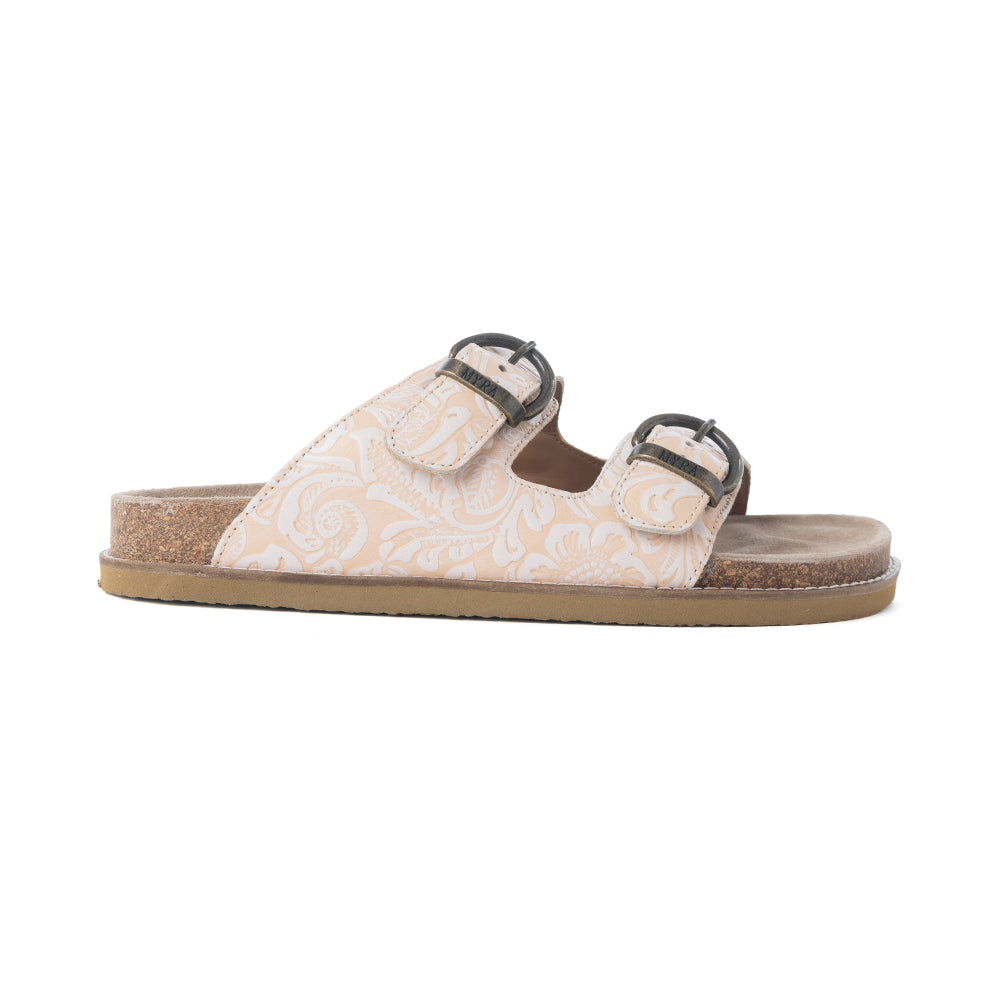 Myra Desert Lily Embossed Leather Sandals in Antique White - Myra USA