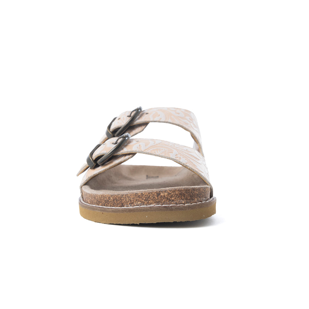 Myra Desert Lily Embossed Leather Sandals in Antique White - Myra USA