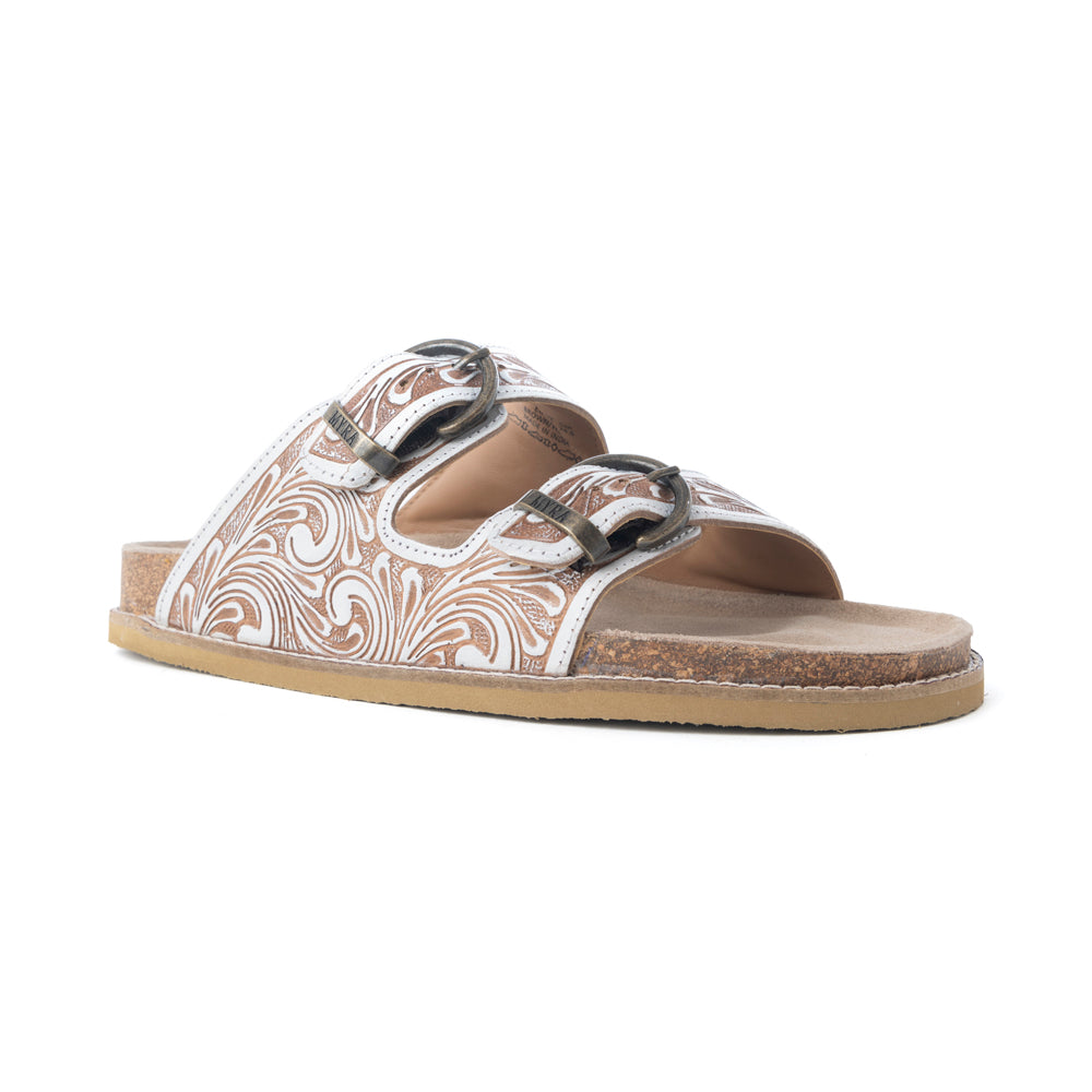 Myra Marlowe Western Handtooled Leather Sandals in Ivory Bloom - Myra USA