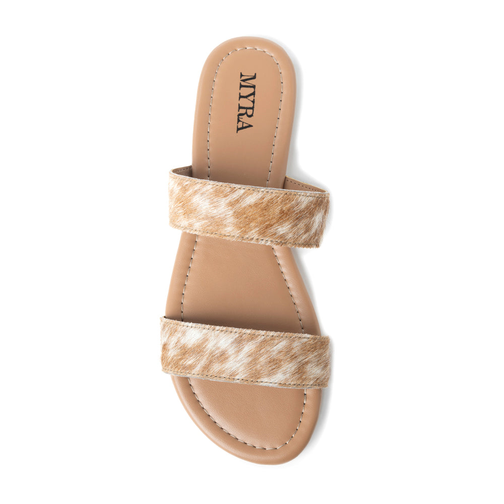 Vaquero Leather Hairon Sandals in Oakdust Brown