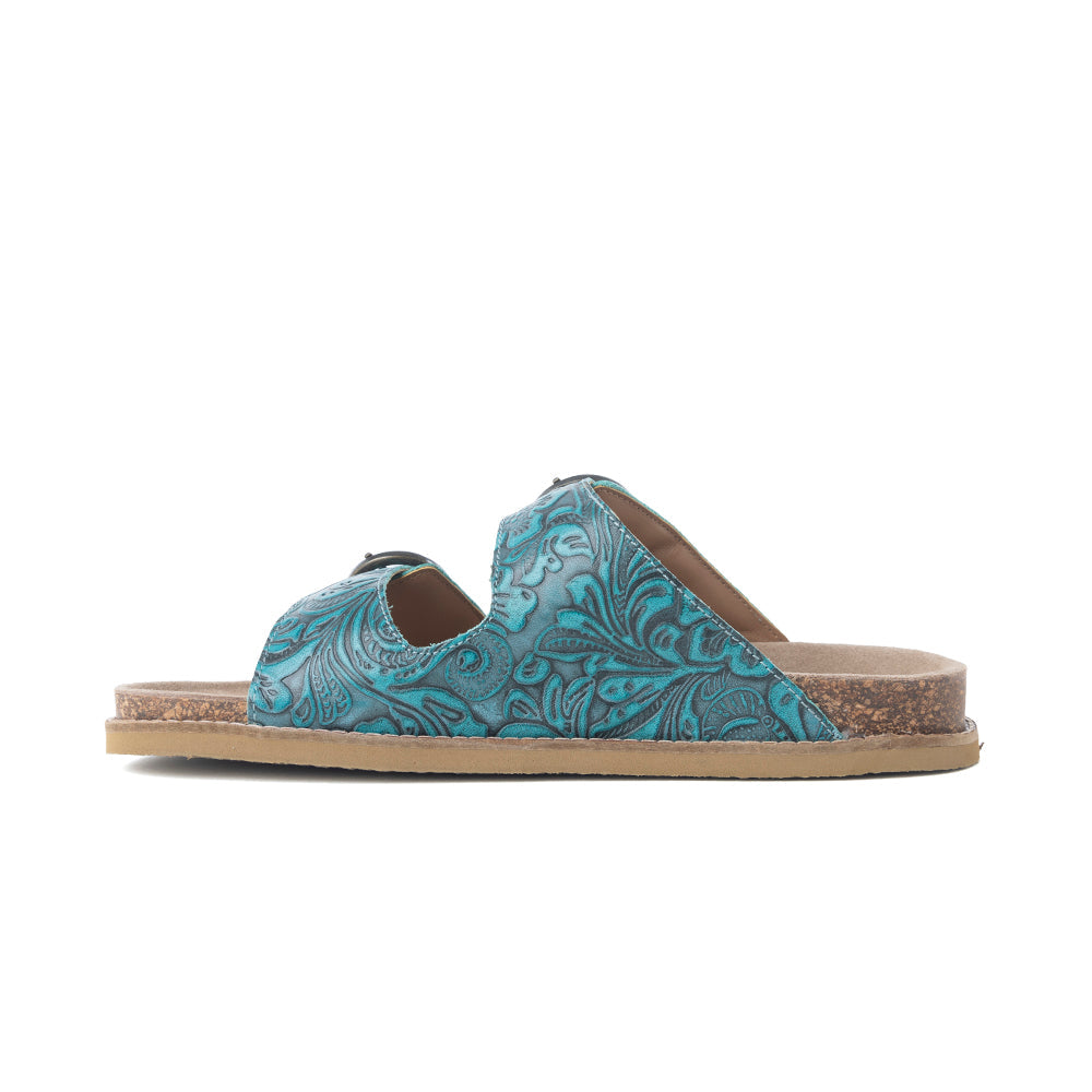 Myra Prairie Wind Embossed Leather Sandals in Western Jade - Myra USA
