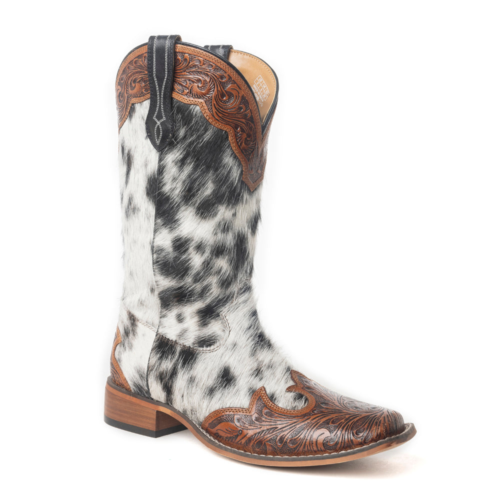 Mesa Cloud Handtooled Leather Boots in Black & White - Myra USA