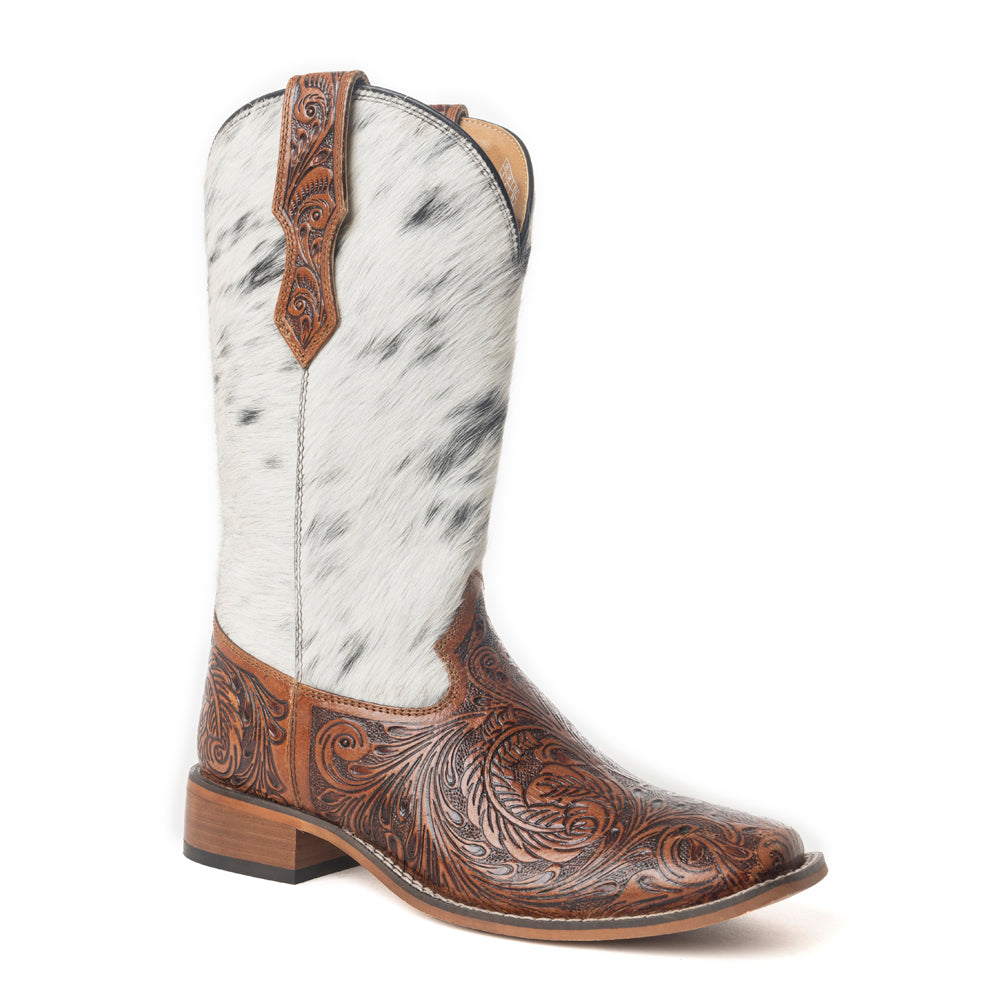Savanna Handtooled Leather Boots in Black & White - Myra USA