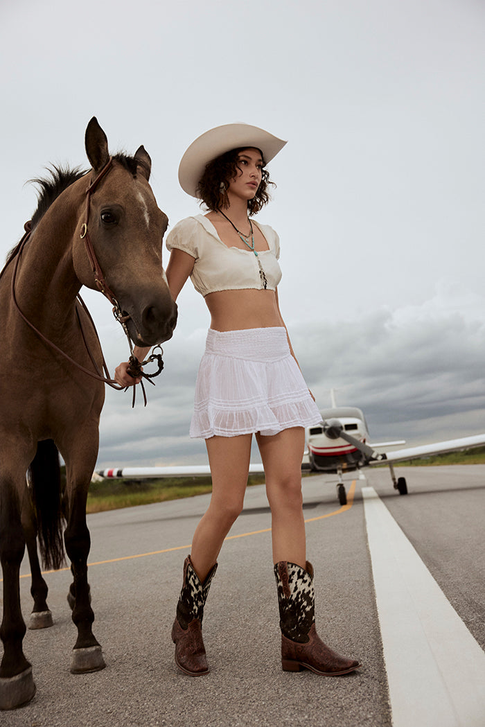 Savanna Handtooled Leather Boots in Black & White