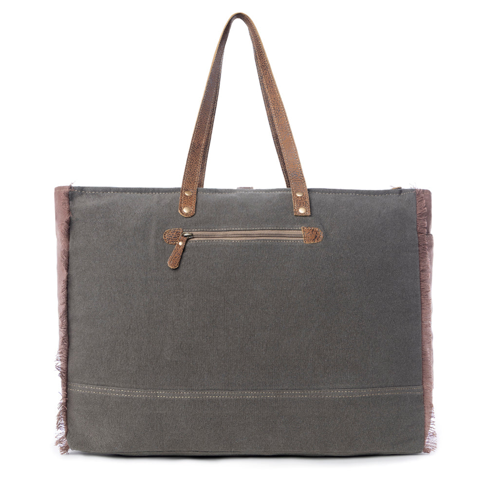 Myra Floweret Weekender Bag for Women – Floral Printed Front, Buckle Closure, Fringed Edges for Travel Chic - Myra USA