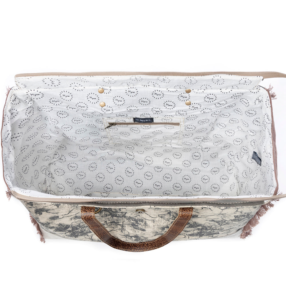 Myra Floweret Weekender Bag for Women – Floral Printed Front, Buckle Closure, Fringed Edges for Travel Chic - Myra USA