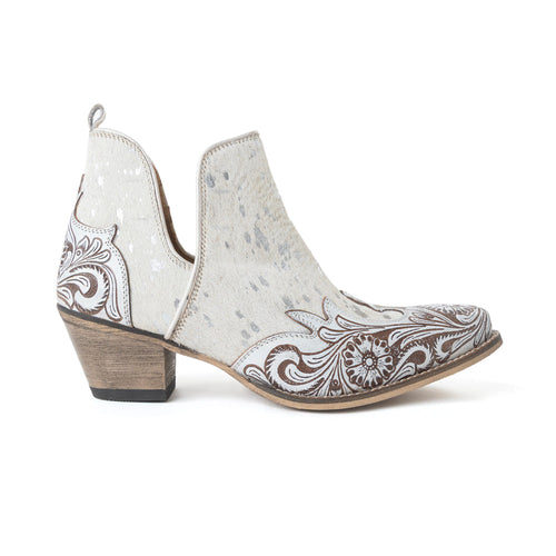 Myra Starlit Range Handtooled Leather Booties in Frosted Mist - Myra USA