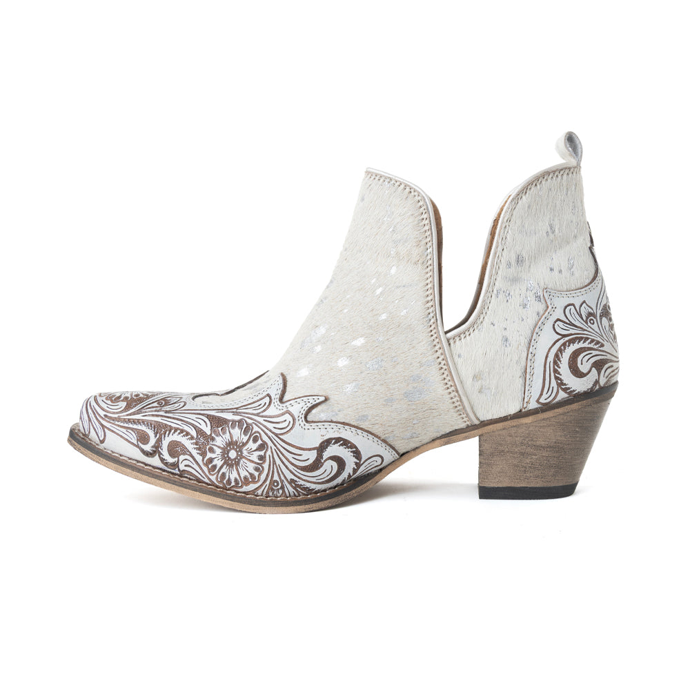 Myra Starlit Range Handtooled Leather Booties in Frosted Mist - Myra USA