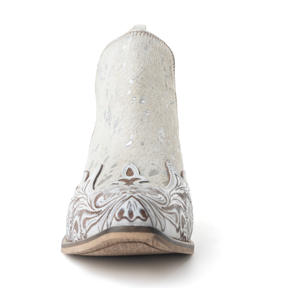 Myra Starlit Range Handtooled Leather Booties in Frosted Mist - Myra USA