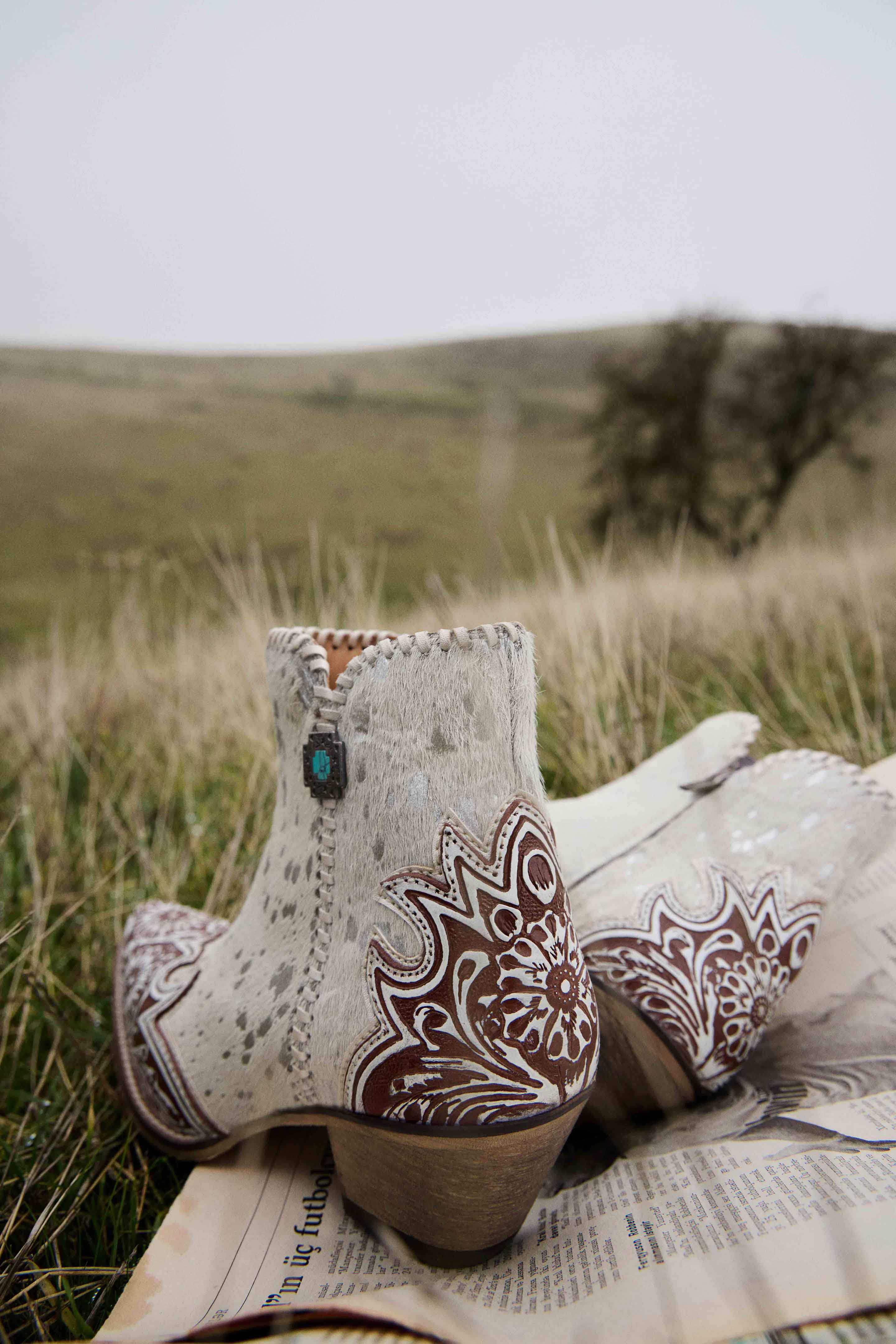 Myra Sierra Belle Handtooled Leather Booties in Almond White