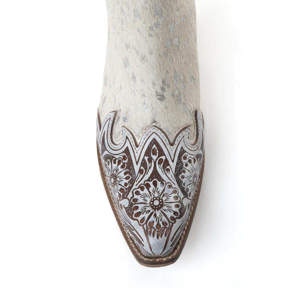 Myra Sierra Belle Handtooled Leather Booties in Almond White - Myra USA
