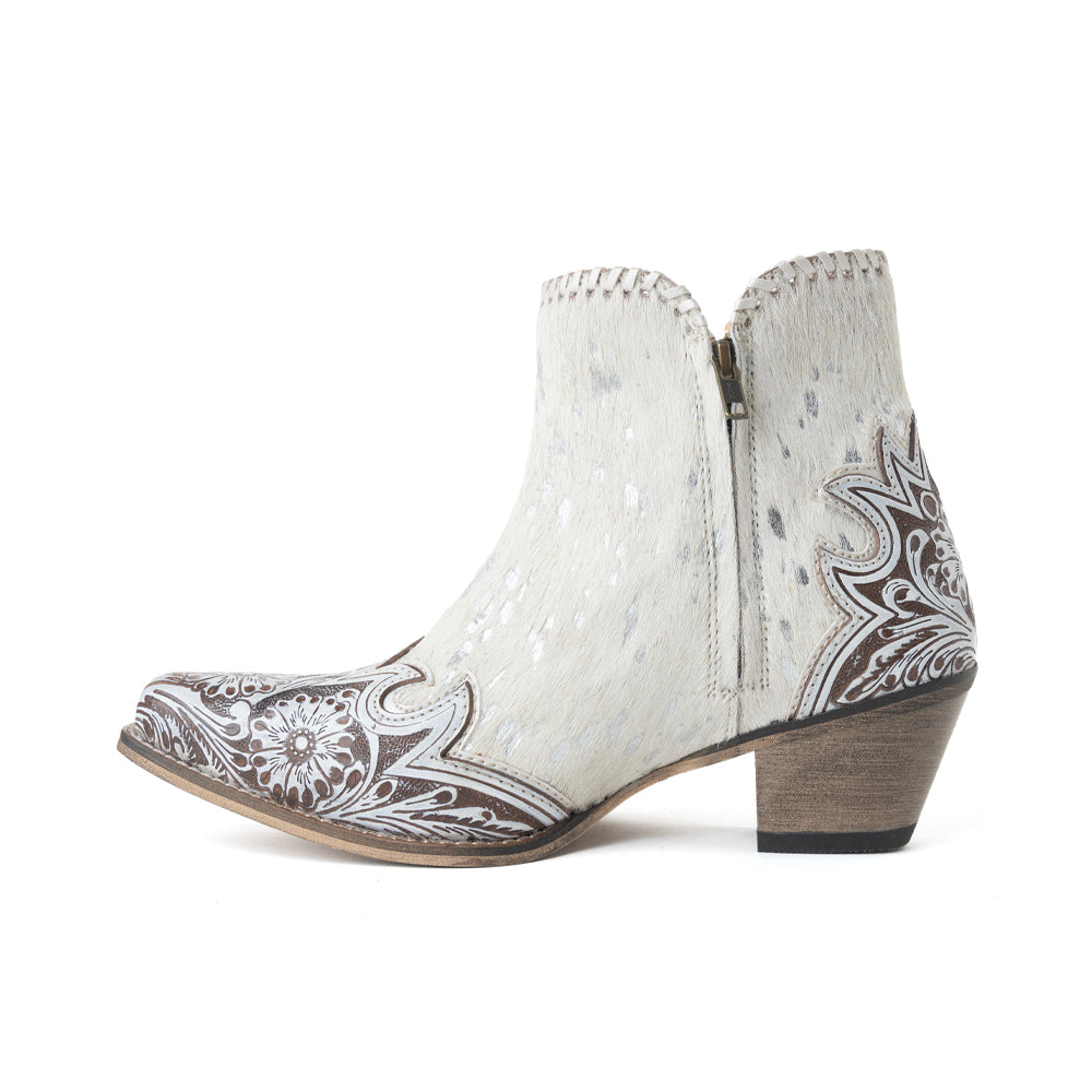 Myra Sierra Belle Handtooled Leather Booties in Almond White - Myra USA