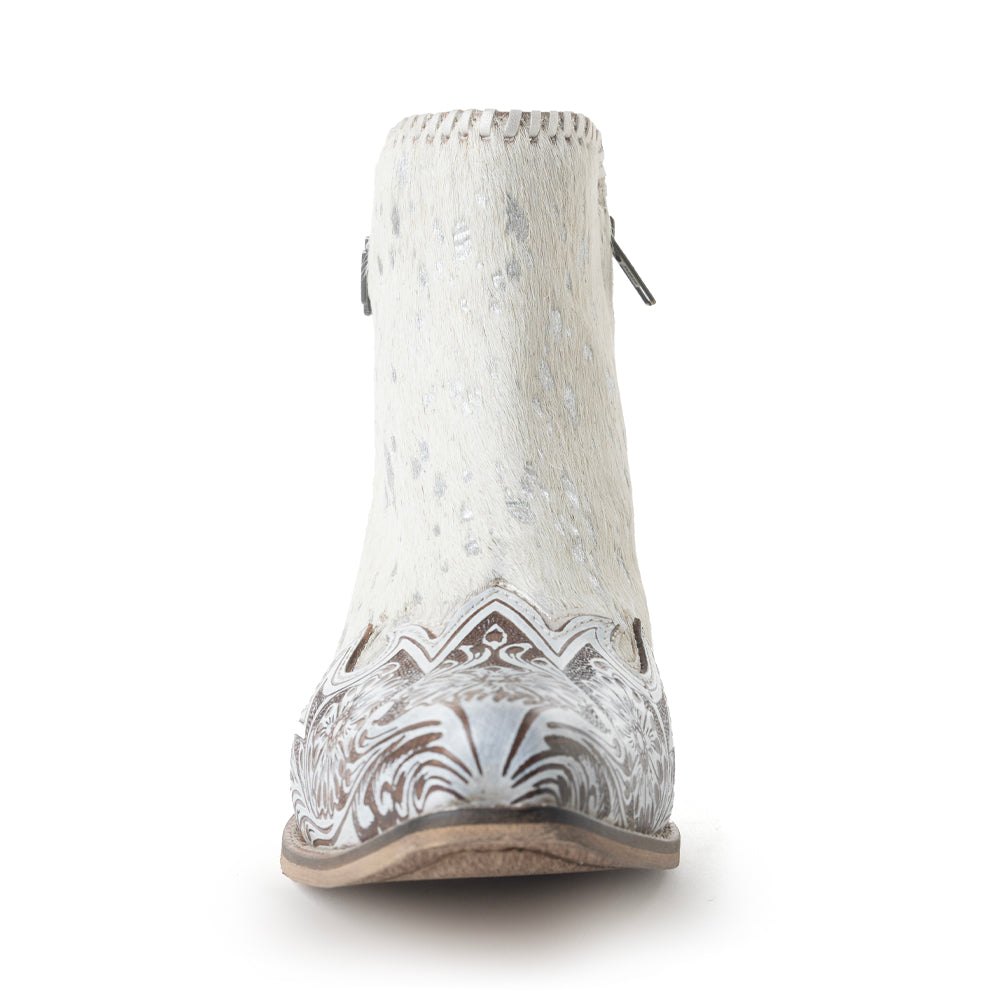 Myra Sierra Belle Handtooled Leather Booties in Almond White - Myra USA