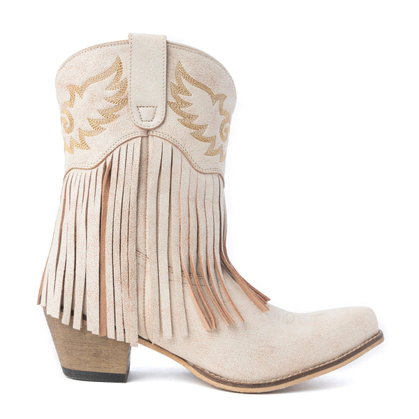 Desert Angel Fringe Booties in White - Myra USA