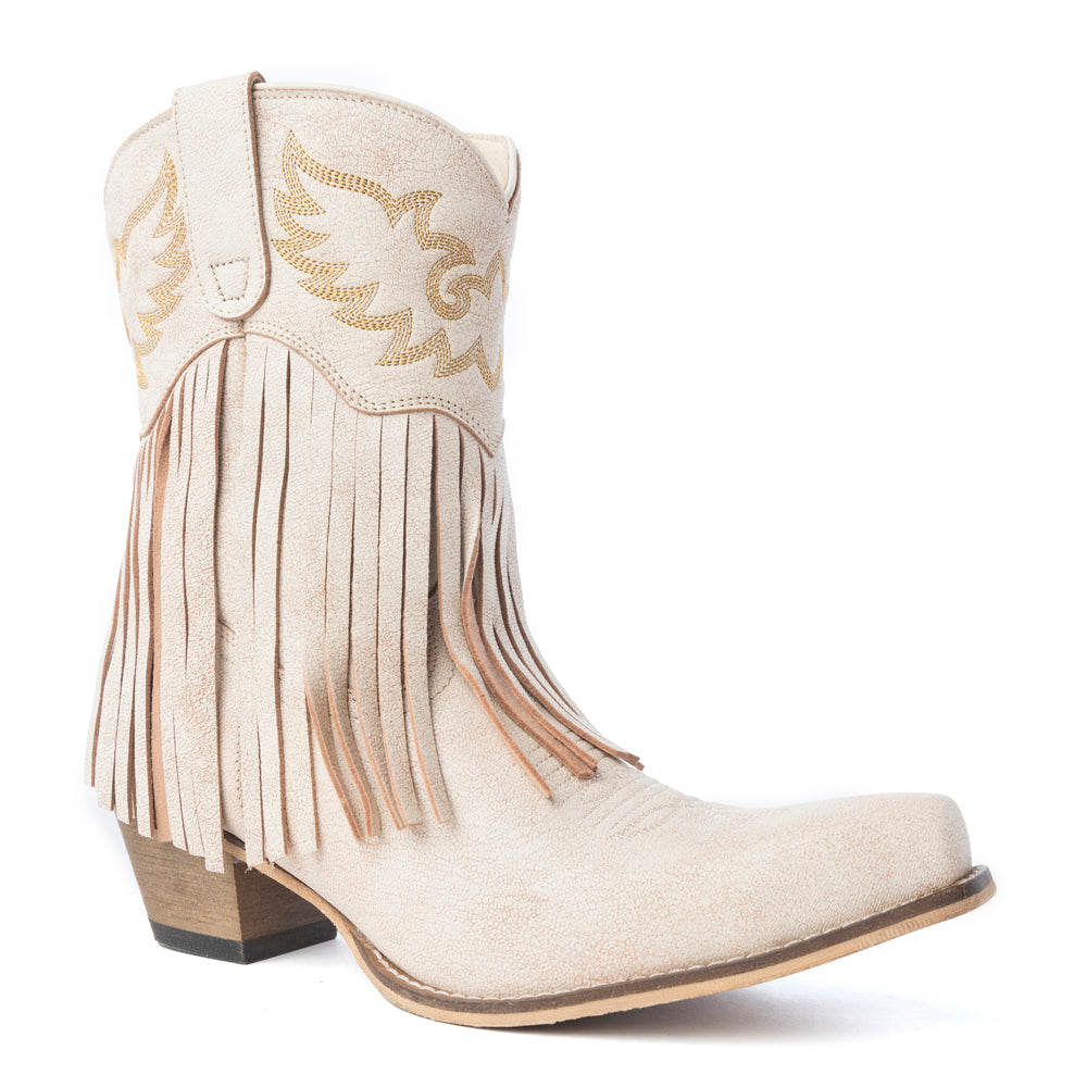 Desert Angel Fringe Booties in White - Myra USA