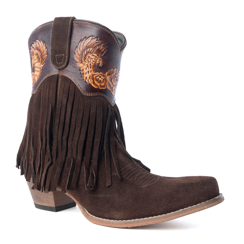 Phoenix Rising Fringe Western Booties in Tawny Brown - Myra USA