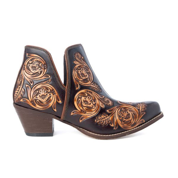 Bronzed Western Leather Art Booties in Brown - Myra USA