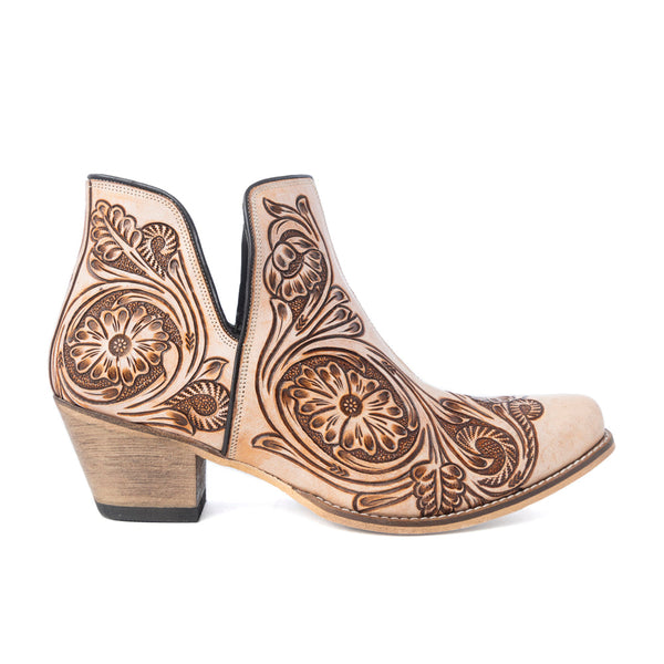 Floral Heirloom Western Booties in Cream - Myra USA