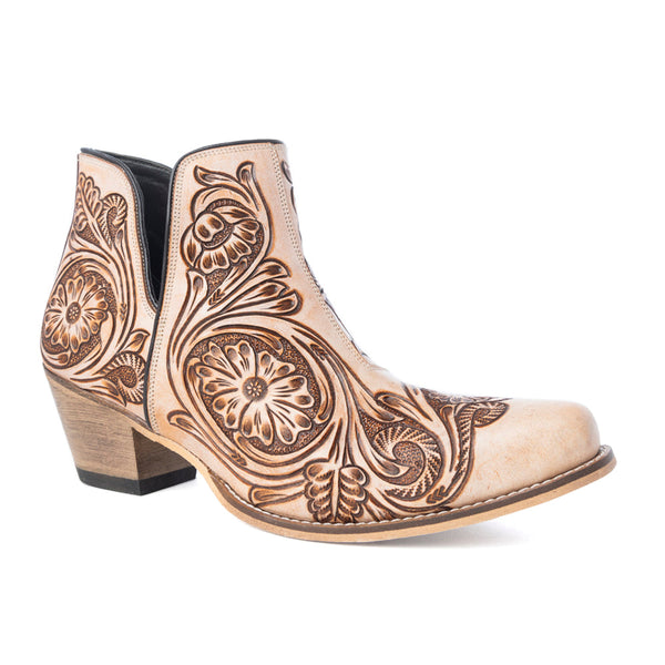 Floral Heirloom Western Booties in Cream - Myra USA
