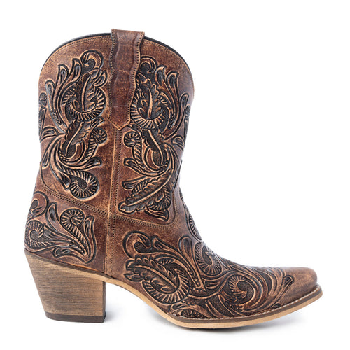 Paisley Vintage Patina Western Booties in Tawny Brown - Myra USA