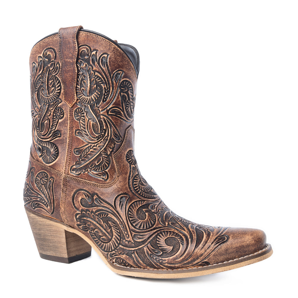 Paisley Vintage Patina Western Booties in Tawny Brown - Myra USA