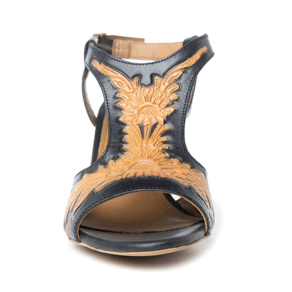 Rodeo Rose Handtooled Leather Heels in Natural Brown