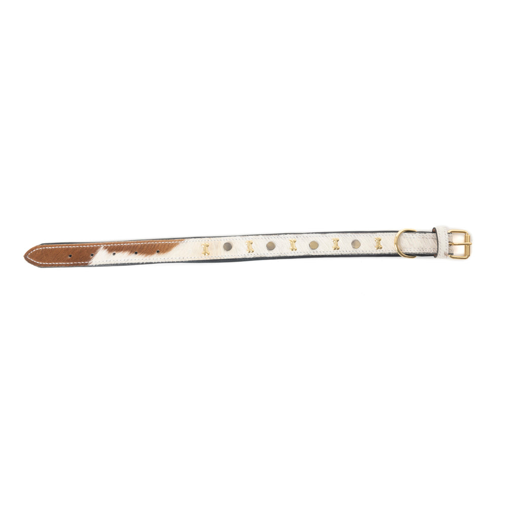 Prairie Paws Studded Hairon Dog Collar in Brown & White