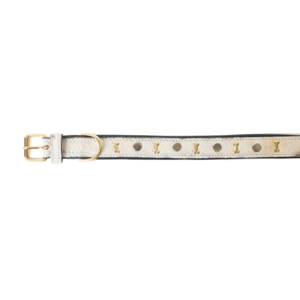 Prairie Paws Studded Hairon Dog Collar in Brown & White