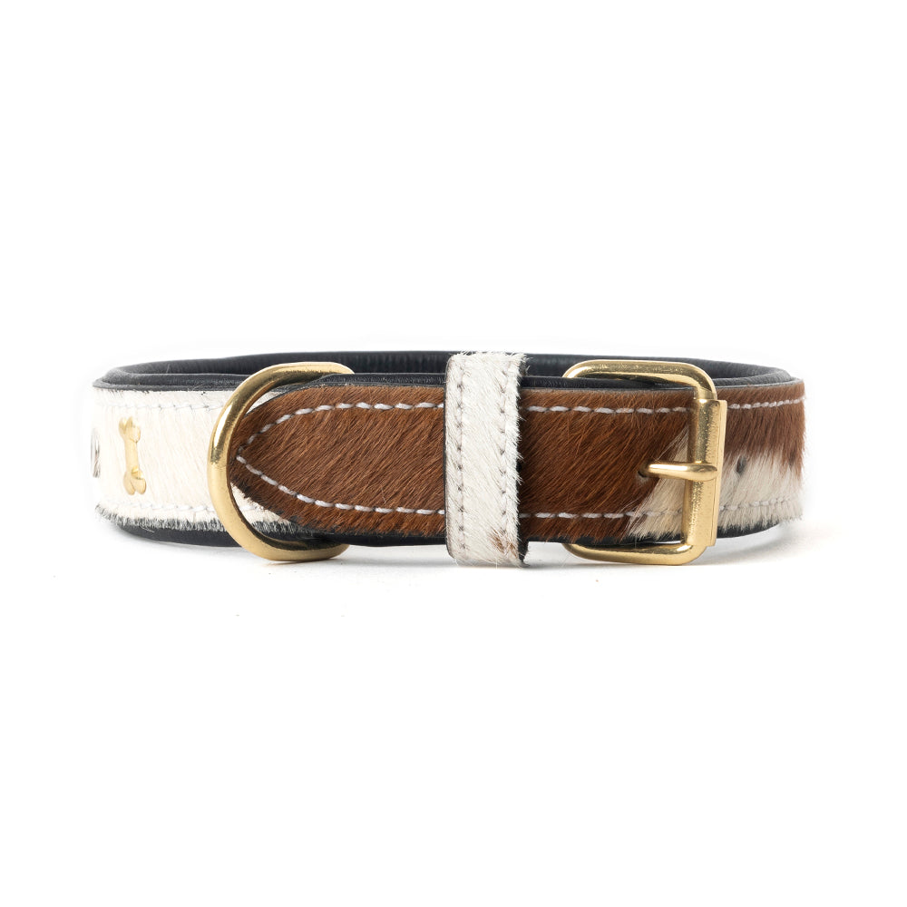 Prairie Paws Studded Hairon Dog Collar in Brown & White